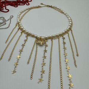 Handmade Gold and White Pearl Star Necklace